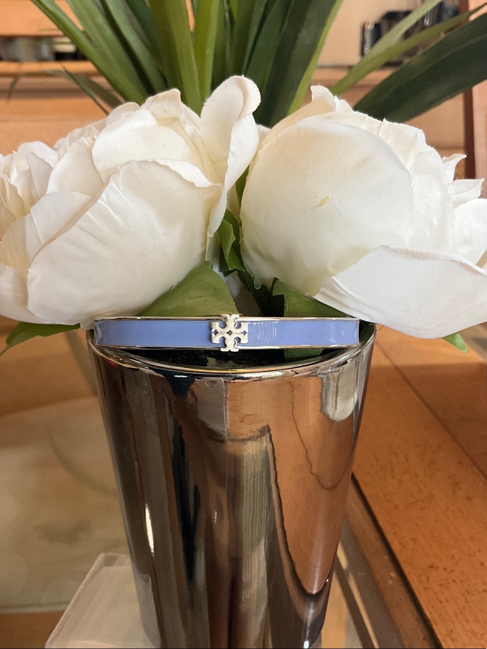 Tory Burch Pastel Blue Enamel Logo Bangle Bracelet